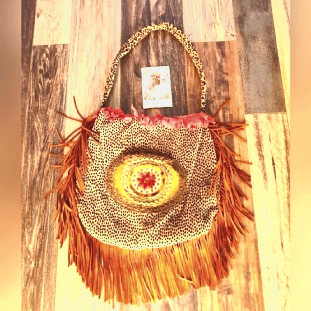 Circa 1920s Antique Fringe Leather Bag From Cheryl Long